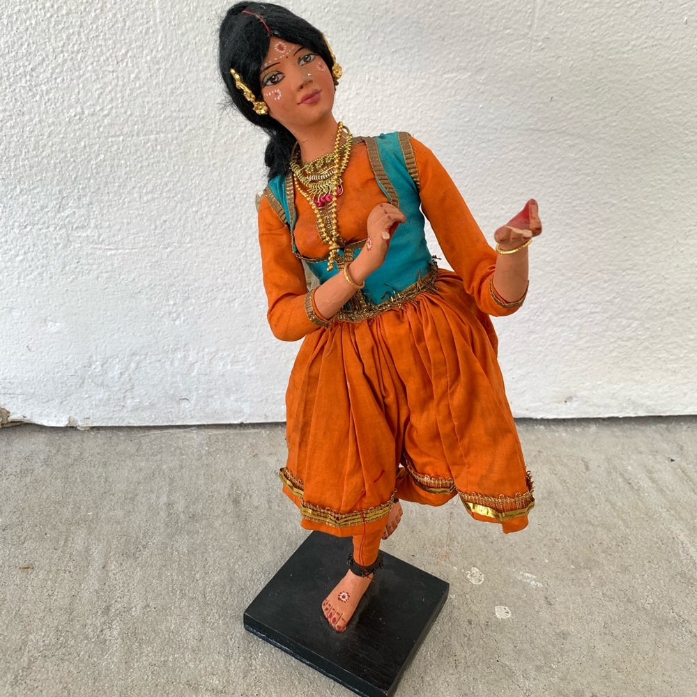VTG 80s INDIA WOOD Dancer figurine HOME DECOR ART